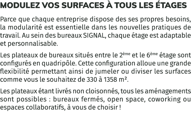 Modulez vos surfaces  tous les  tages Parce que chaque entreprise dispose des ses propres besoins, la modularit  est...